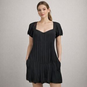 I Wish You Embroidered Black Pleated Midi Dress US Small